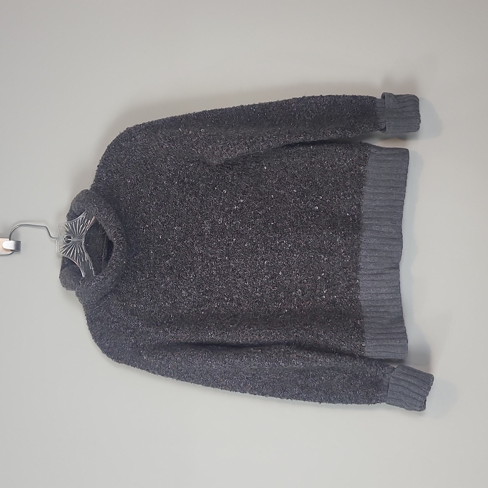 RACHEL ZOE Gray & Orange Wool Blend Boucle Turtleneck Sweater